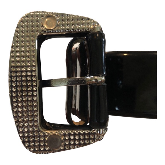 Another Line Inc Belt Women sz S Black Patent Leather Metal Buckle 2” Wide NWOT - Picture 7 of 13
